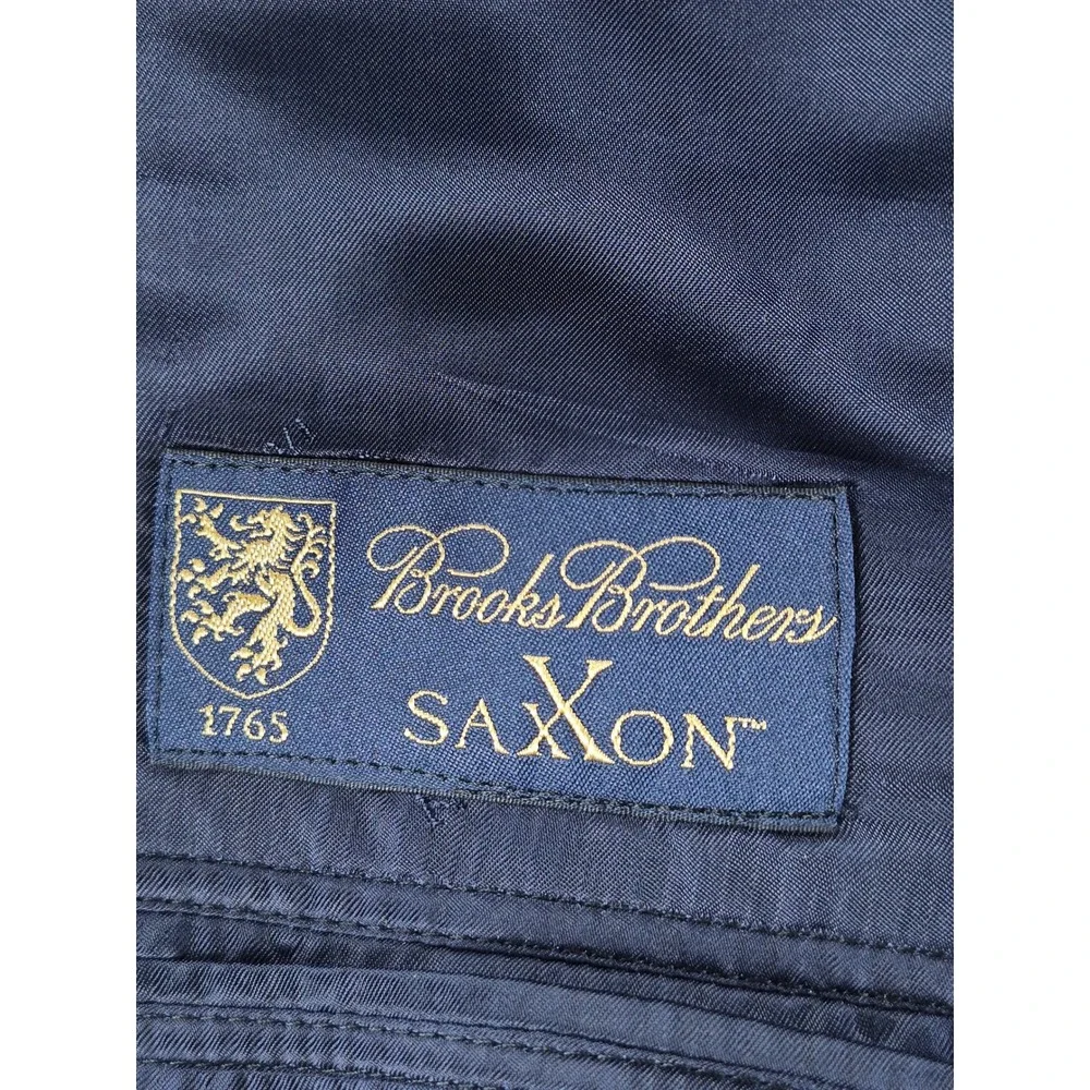 Brooks Brothers 1818 Fitzgerald Blazer Mens 44L Navy Blue Plaid Saxon Wool USA
